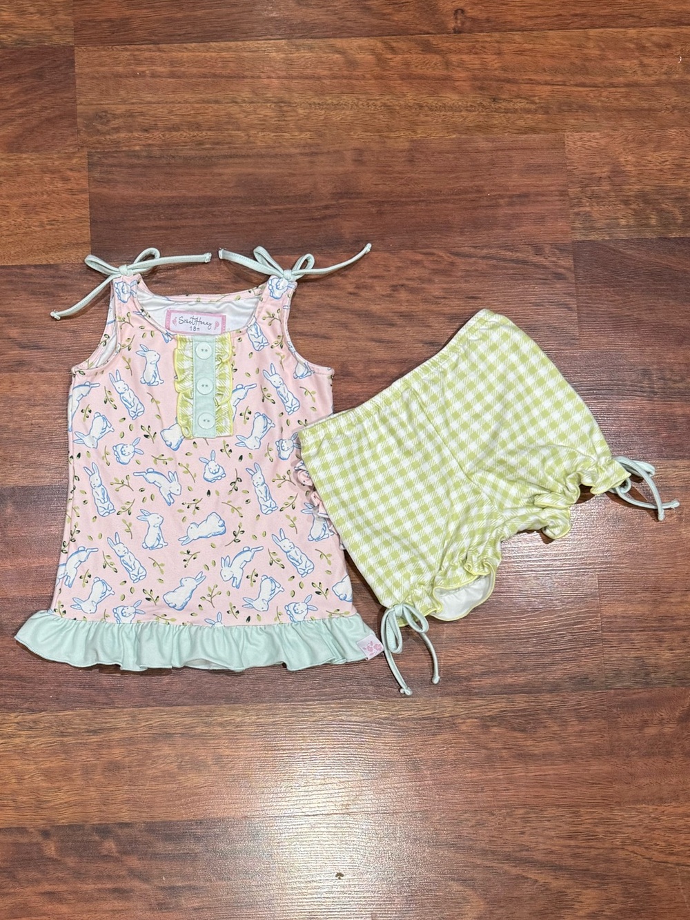 SweetHoney - Pink Bunny Tank and Mint Gingham Short Set